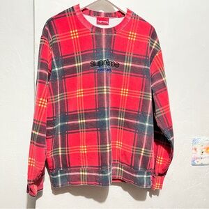 Supreme Red and Black Plaid sweatshirt crew neck cotton S. :box OW6: